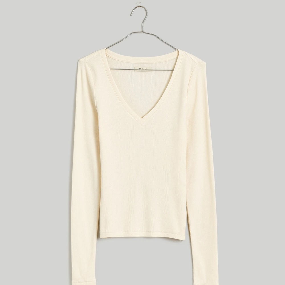Madewell Cream V-Neck Long Sleeve Top